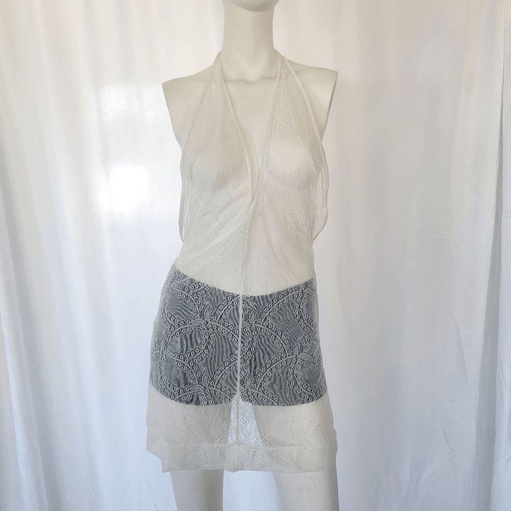 Beach Bunny womens Sz S ivory white lace tie back swim cover up